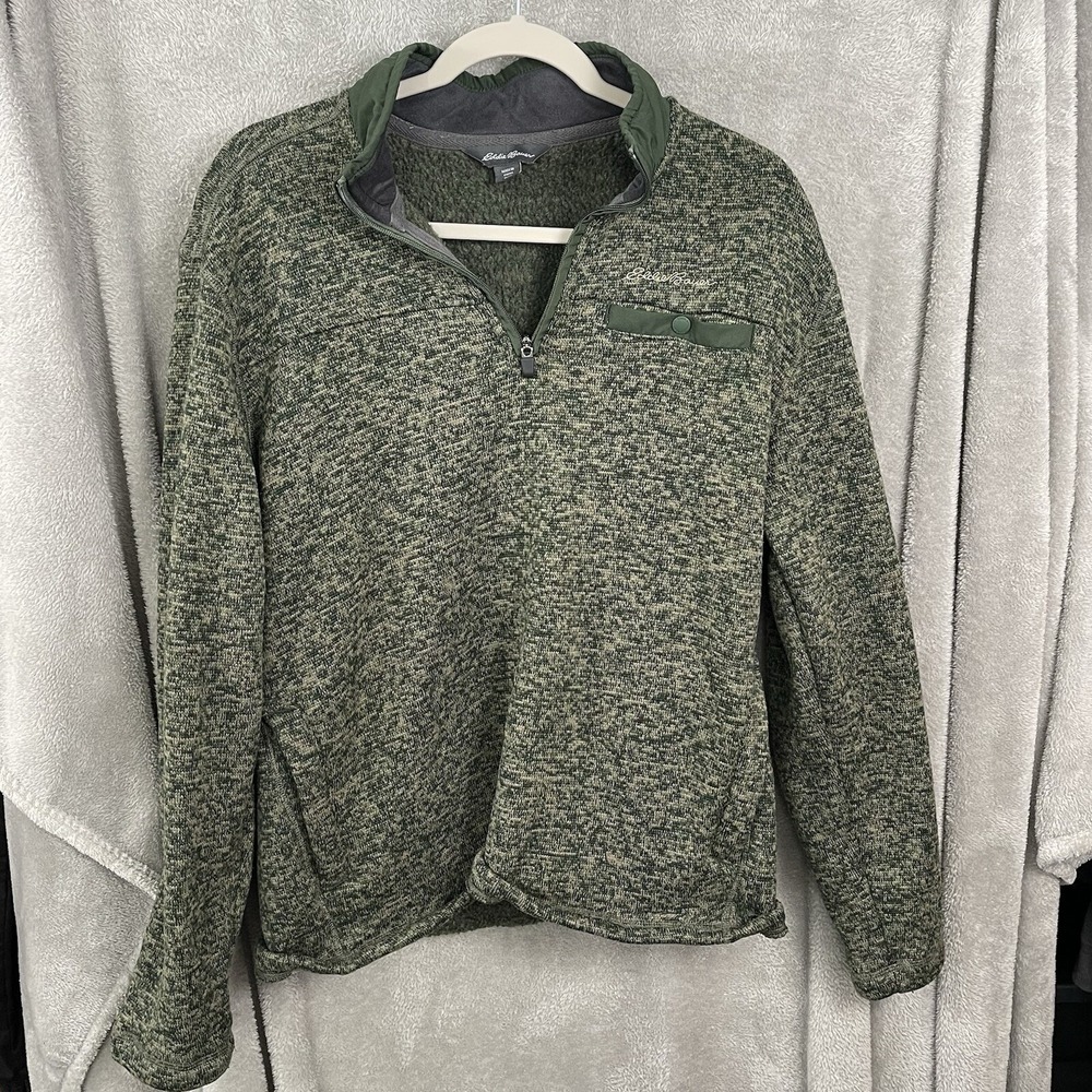 Eddie Bauer Sweater Adult Medium Green Fleece Quarter Zip Pullover Hiking Mens M